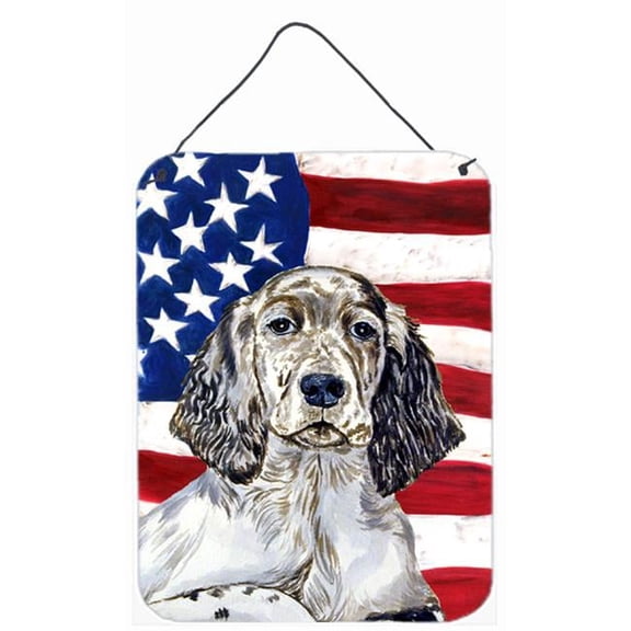 USA American Flag With English Setter Aluminum Metal Wall & Door Hanging Prints - 12 x 16 in.