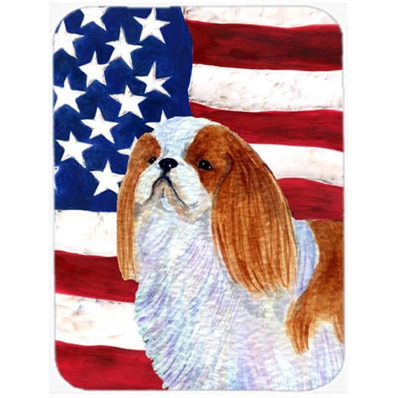 USA American Flag With English Toy Spaiel USA Glass Cutting Board - Large