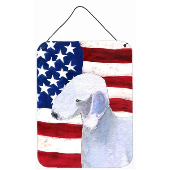 USA American Flag with Bedlington Terrier Aluminium Metal Wall Or Door Hanging Prints