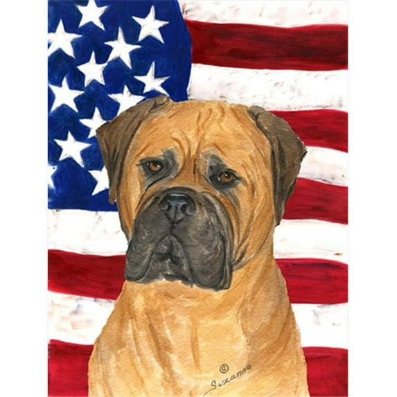 USA American Flag with Bullmastiff House Size Canvas Flag - 28 x 40 in.