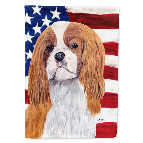 Carolines Treasures SC9115CHF USA American Flag with Cavalier Spaniel Flag Canvas, Large, Multicolor