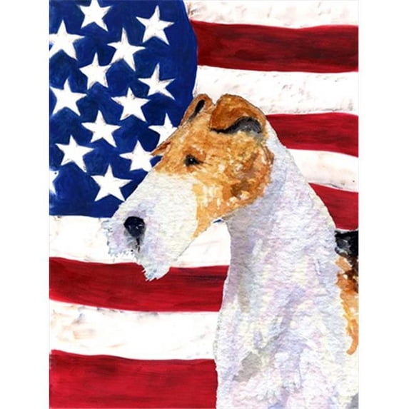 USA American Flag with Fox Terrier House Size Canvas Flag