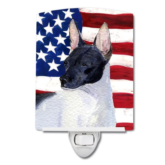 USA American Flag with Rat Terrier Ceramic Night Light