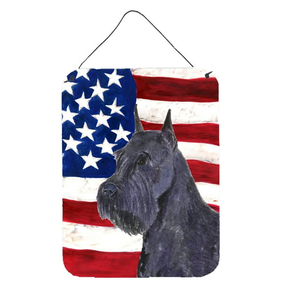 USA American Flag with Schnauzer Aluminium Metal Wall or Door Hanging Prints