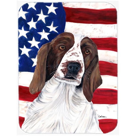 USA American Flag with Welsh Springer Spaniel Glass Cutting Board - Large