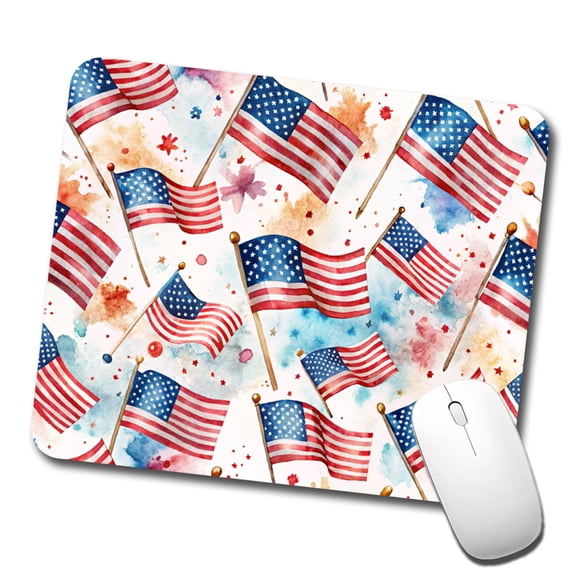 USA American Flags Patriotic Watercolor Mouse Pad Low Profile Gaming Mat