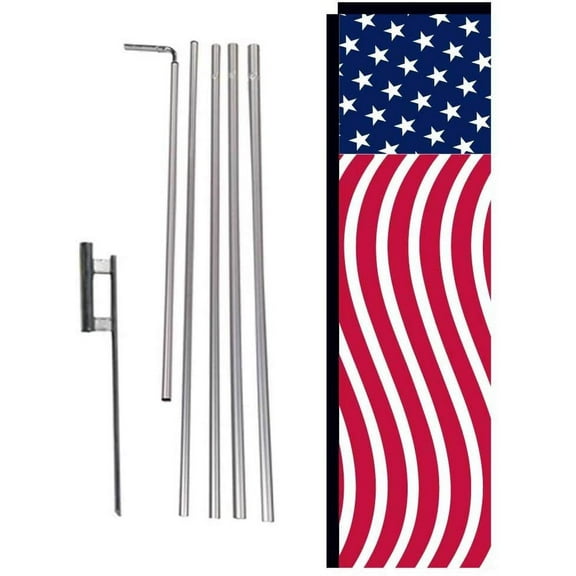 USA American Glory Patriotic Outdoor Rectangle Banner Flag with Pole Kit and Ground Spike