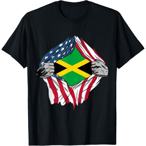 USA American Grown Jamaican Roots T-ShirtMen's and women's gift, black and white T-shirt, size: Extra large S-4XL