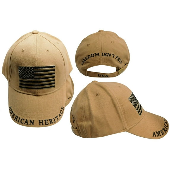 USA American Heritage Freedom Isn't Free Khaki Adjustable Embroidered Cap Hat