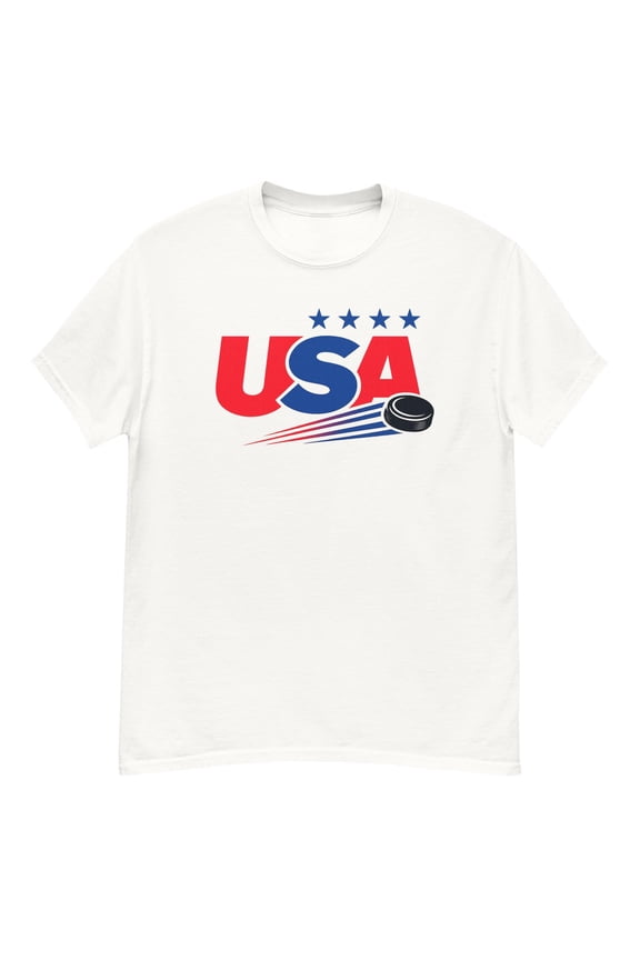 USA American Ice Hockey T-Shirt Red White Blue Hockey Tee Patriotic