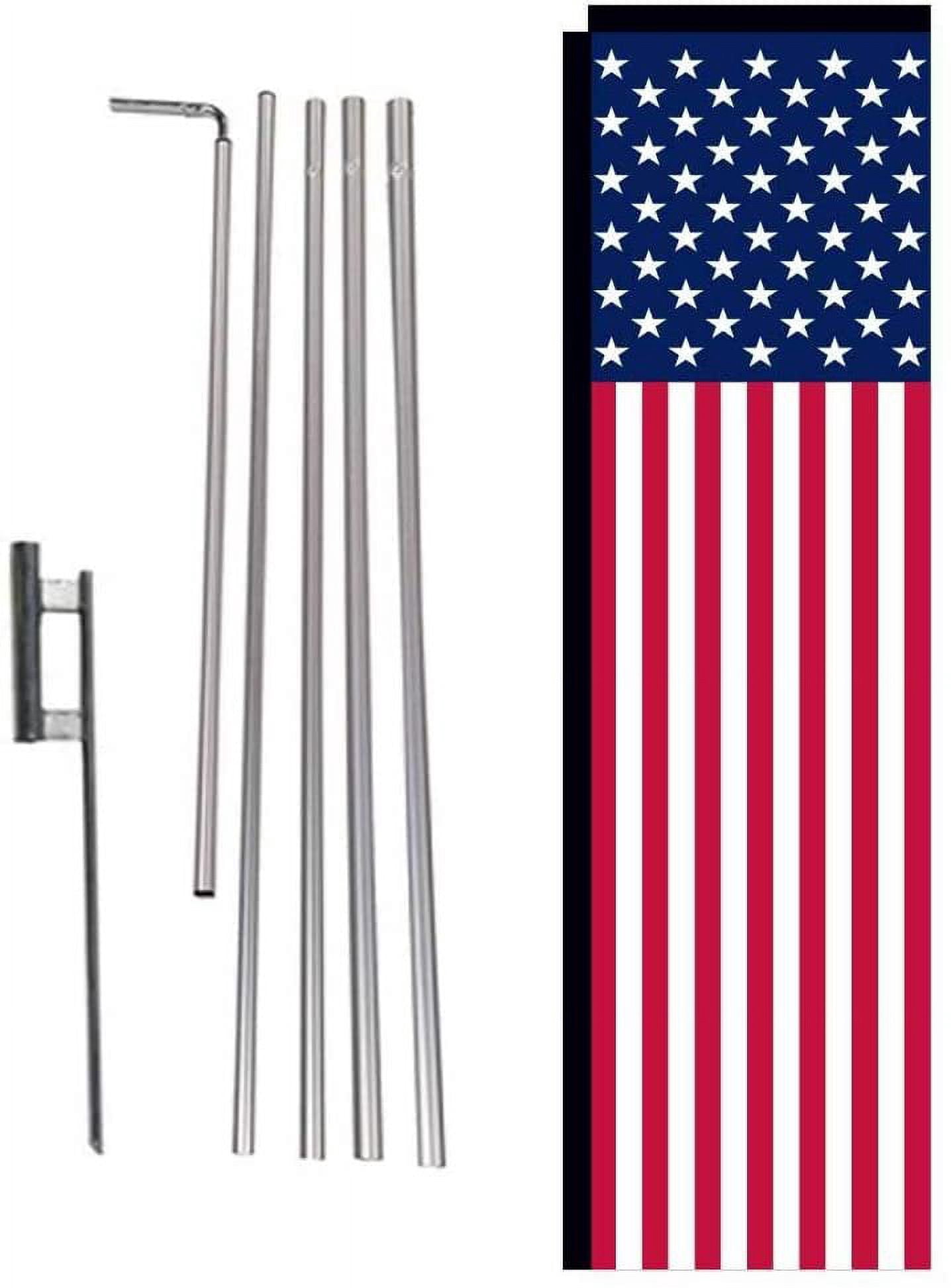 USA American Outdoor Rectangle Banner Flag with Pole Kit and Ground Spike