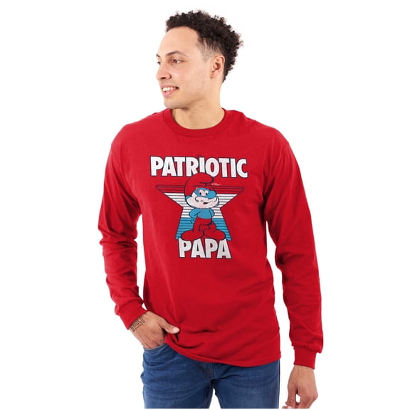 USA American Patriotic Papa Smurf Men's Long Sleeve Tee T Shirt Brisco Brands L