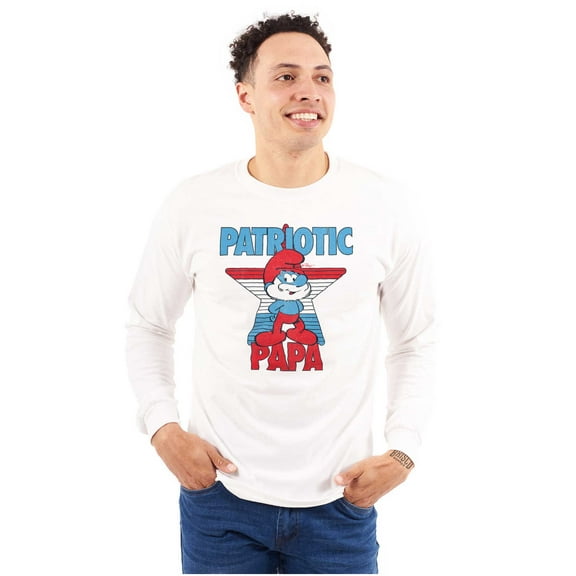 USA American Patriotic Papa Smurf Men's Long Sleeve Tee T Shirt Brisco Brands S