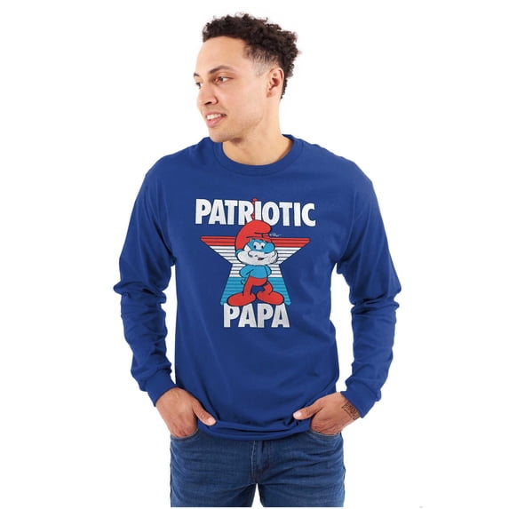 USA American Patriotic Papa Smurf Men's Long Sleeve Tee T Shirt Brisco Brands X