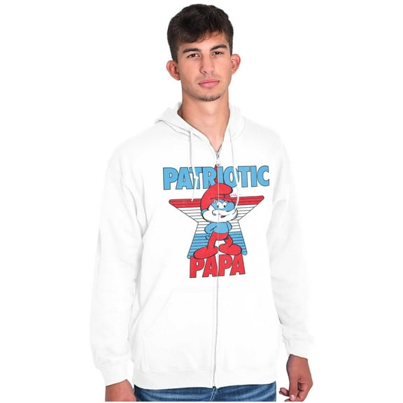 USA American Patriotic Papa Smurf Zip Hoodie Sweatshirt Men Brisco Brands L