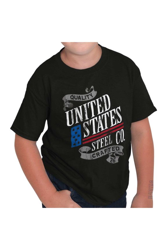 USA American Steel Blue Collar Pride Crewneck T Shirts Boy Girl Teen Brisco Brands X