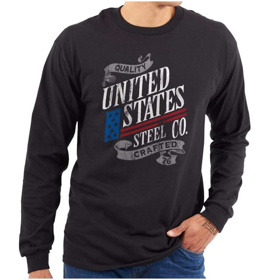 USA American Steel Blue Collar Pride Plus Size Long Sleeve Graphic Tee Shirt Brisco Brands 2X