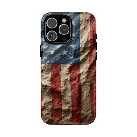 USA American Stone Flag Patriotic Design Phone Case with iPhone 11 to 17 Pro Max