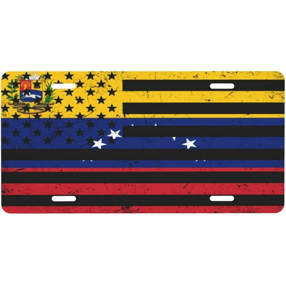 USA American Venezuela Venezuelian Flag License Plate for Cars with 4 Holes 6x12 Inch Bar Pub Cafe Garage Home Wall Decor Unisex-Adult Metal License Plate Tag