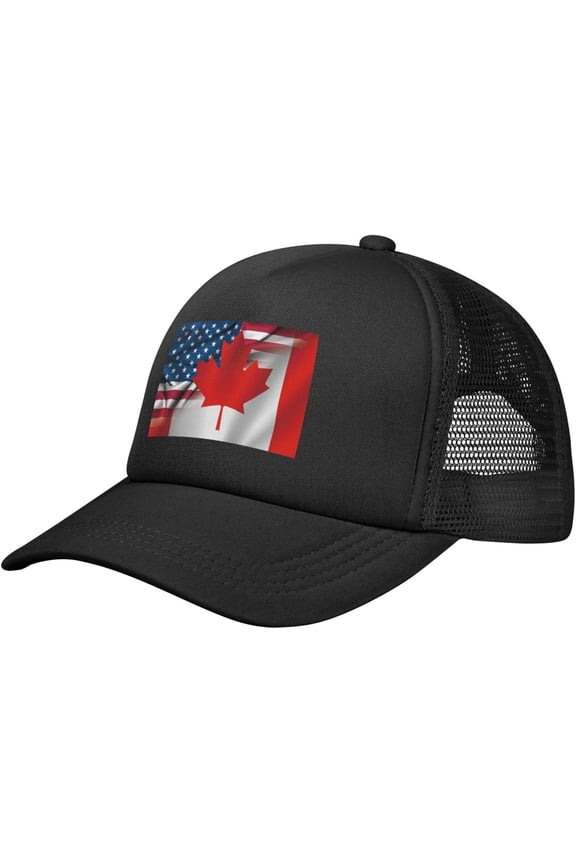 USA American and Canada Canadian Flags Baseball Cap Adjustable Casual Mesh Hats Duck Tongue Hat for Men Women81 Black