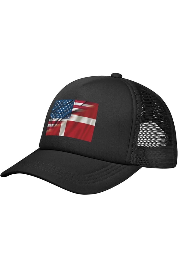 USA American and Denmark Danish Flags Baseball Cap Adjustable Casual Mesh Hats Duck Tongue Hat for Men Women70 Black