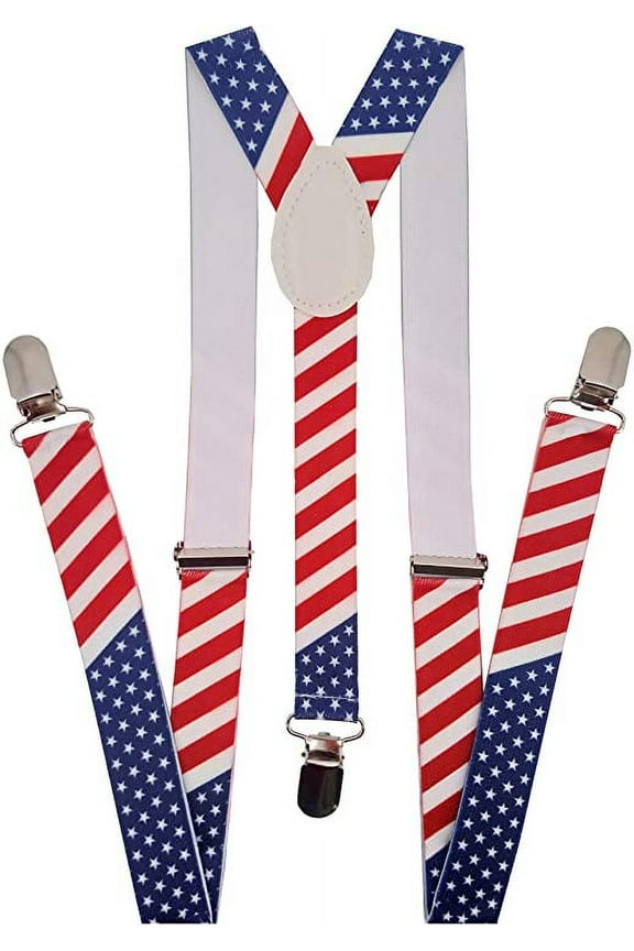 Women's Adjustable Elastic Suspenders, USA American Flag