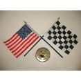 thumbnail image 1 of USA American w/ Checkered Race Flag 4"x6" Desk Set Gold Base, 1 of 1