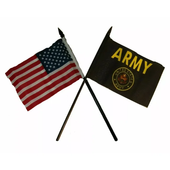 USA American w/ U.S. Army Black Crest Seal Flag 4"x6" Desk Set Black Base