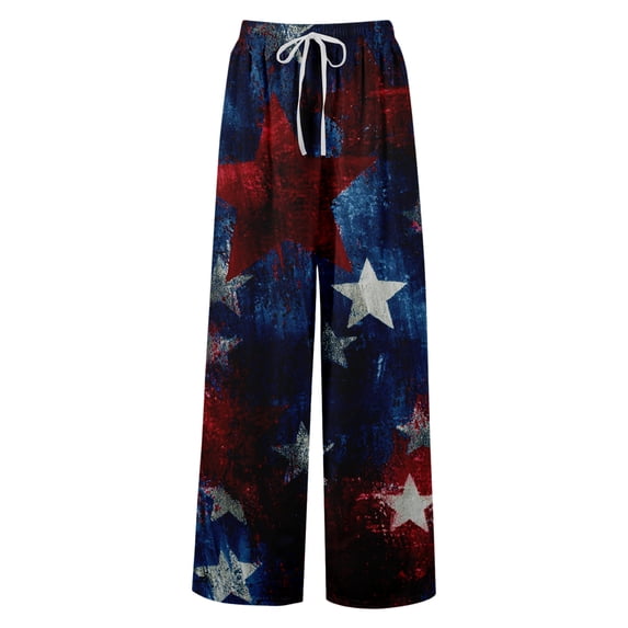 USA Anniversary 250 Womens Workout Pants Patriotic Star USA Flag Print Elastic High Waist Trousers Slit Baggy Wide Leg Relaxed Fit Soft Lounge Pants, #01 Royal Blue, S