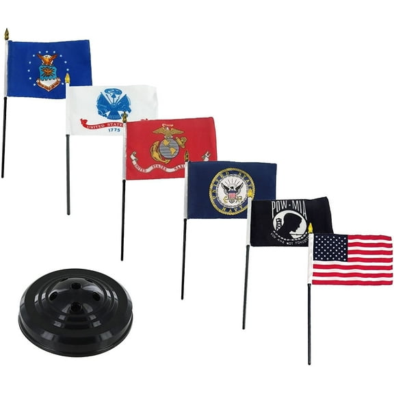 USA Armed Forces Military Pow Mia 6 Flags 4"x6" Desk Set Table Stick Black Base