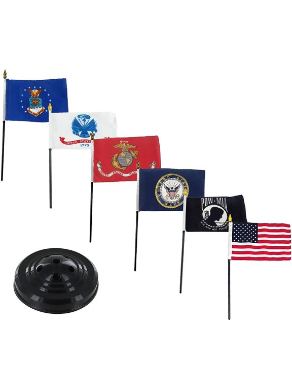 USA Armed Forces Military Pow Mia 6 Flags 4"x6" Desk Set Table Stick Black Base