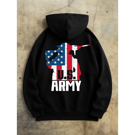 USA Army Hoodie funny hoodies Veteran men funny hoodies black Solid Color Design Long Sleeve Casual Hooded Sweatshirt christian vintage winter gift for dad army Basic Unisex hoodie