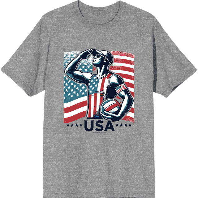 USA Athlete Adult Heather Gray Crew Neck Short Sleeve Tee-Medium