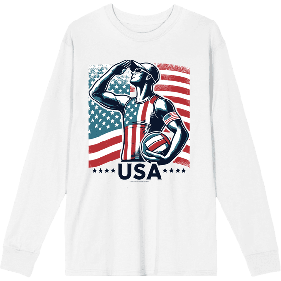 USA Athlete Adult White Crew Neck Long Sleeve Tee-XXL