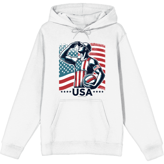 USA Athlete Adult White Long Sleeve Hoodie-Medium