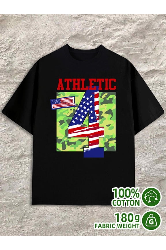 USA Athletic Tee men black 180G 100% Cotton All-season fitness tops,stylish athletic looks,durable activewear Trendy Unisex Shirt Cotton tshirts Retro Unisex Shirt Graphic tshirts