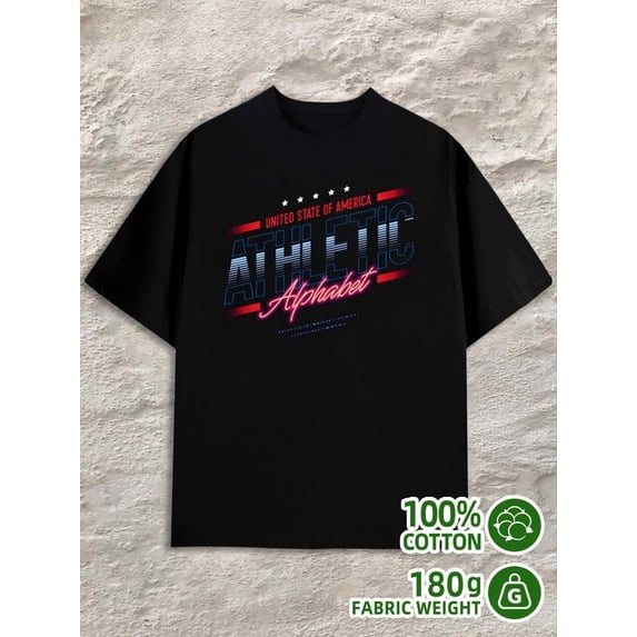 Greenink USA Athletic Tee mens 180G Cotton black Trendy Unisex Shirt Crewneck tshirts Trendy Unisex Shirt Graphic Tee tshirts Vintage Unisex Shirt Graphic Tee tshirts