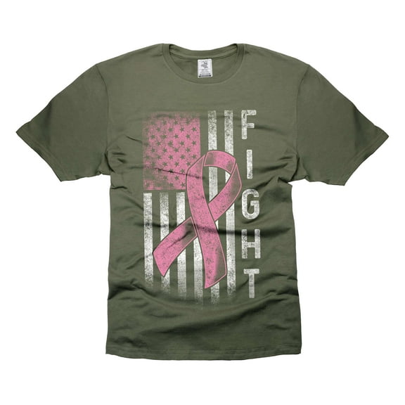USA Awareness Flag T-Shirt USA Cancer Awareness Flag Tee Pink Ribbon T-Shirt Fight T-Shirt (Small Military Green)