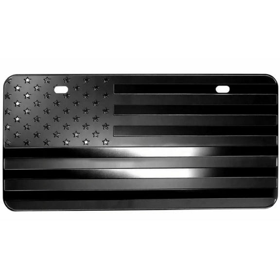 USA BLACKOUT American Flag Metal Embossed License Plate (12"x6", Black)