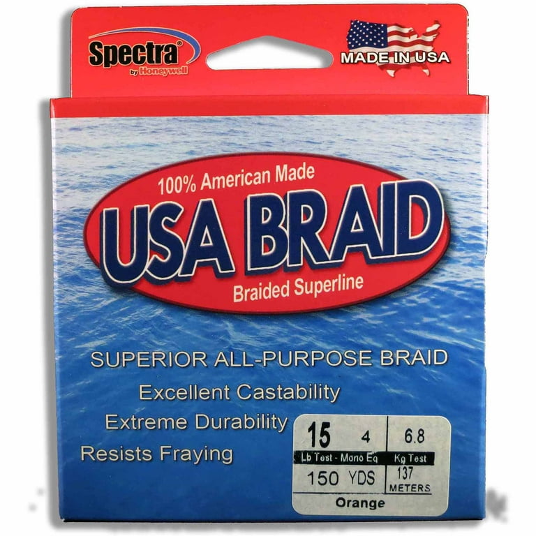USA BRAID 15lb Braided Superline, 150yds, Orange 