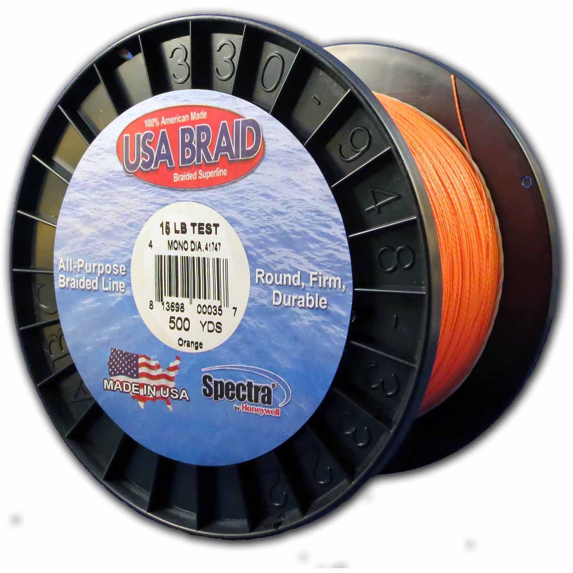 USA BRAID 15lb Braided Superline, 500yds, Orange