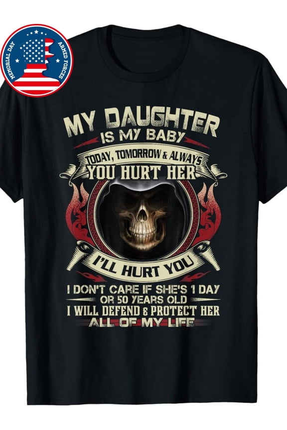 in USA Badass Dad T-Shirt - "My Daughter is My Youngsters" Protect & Defend Slogan, 180g Cotton, Short Sleeve, Round Neck, Machine Washable - Ideal for Sports & Casual Wear, Daddy Daughter Shirts