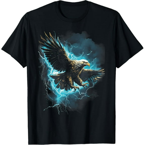 USA Bald Eagle T-Shirt – Nature & Lightning Graphic, Soft Patriotic Cotton Tee