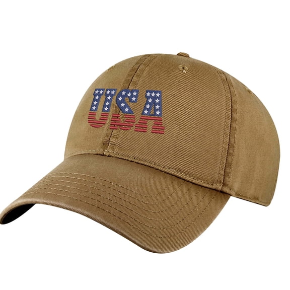 American Flag Dad Hat – Patriotic USA Baseball Cap with Embroidered Letters (CoyoteBrown)