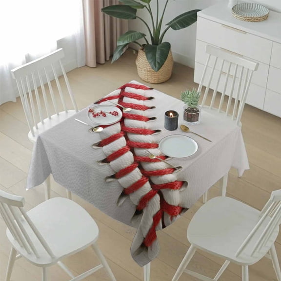 USA Baseball Red Needle Stripe Table Cloth 54x54in, Waterproof Square Tablecloth Wipeable Tablecloths Sports White Back Table Covers for Dining Tables Party Indoor Outdoor