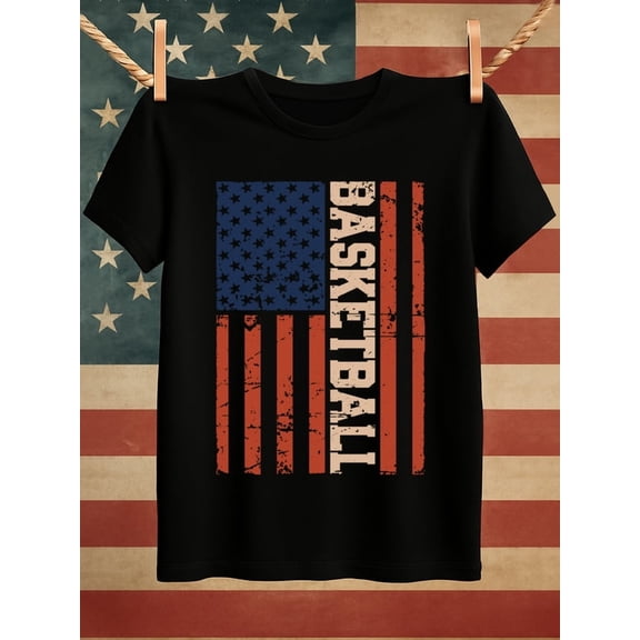 Greenink USA Basketball Flag men's Exercise 180G 100% Cotton black gym basketball Unique Design Unisex Shirt Graphic Tee tshirts Trendy Unisex Shirt Printed tshirts