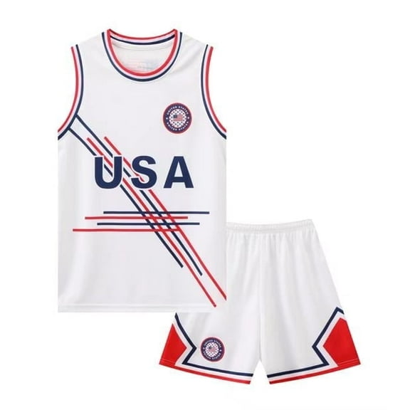 USA Basketball Jerseys Outdoor Youth Sport Fans Activewear Training Jerseys Sweatshirt Shorts Set White S