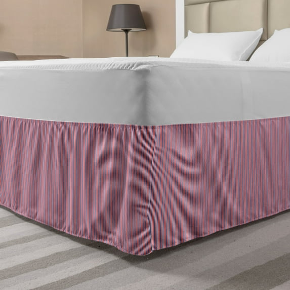 USA Bed Skirt, Symbolic Colors of American Independence Day Classic Tones National Concept, Elastic Bedskirt Dust Ruffle Wrap Around for Bedding Decor, 4 Sizes, Red White Night Blue, by Ambesonne