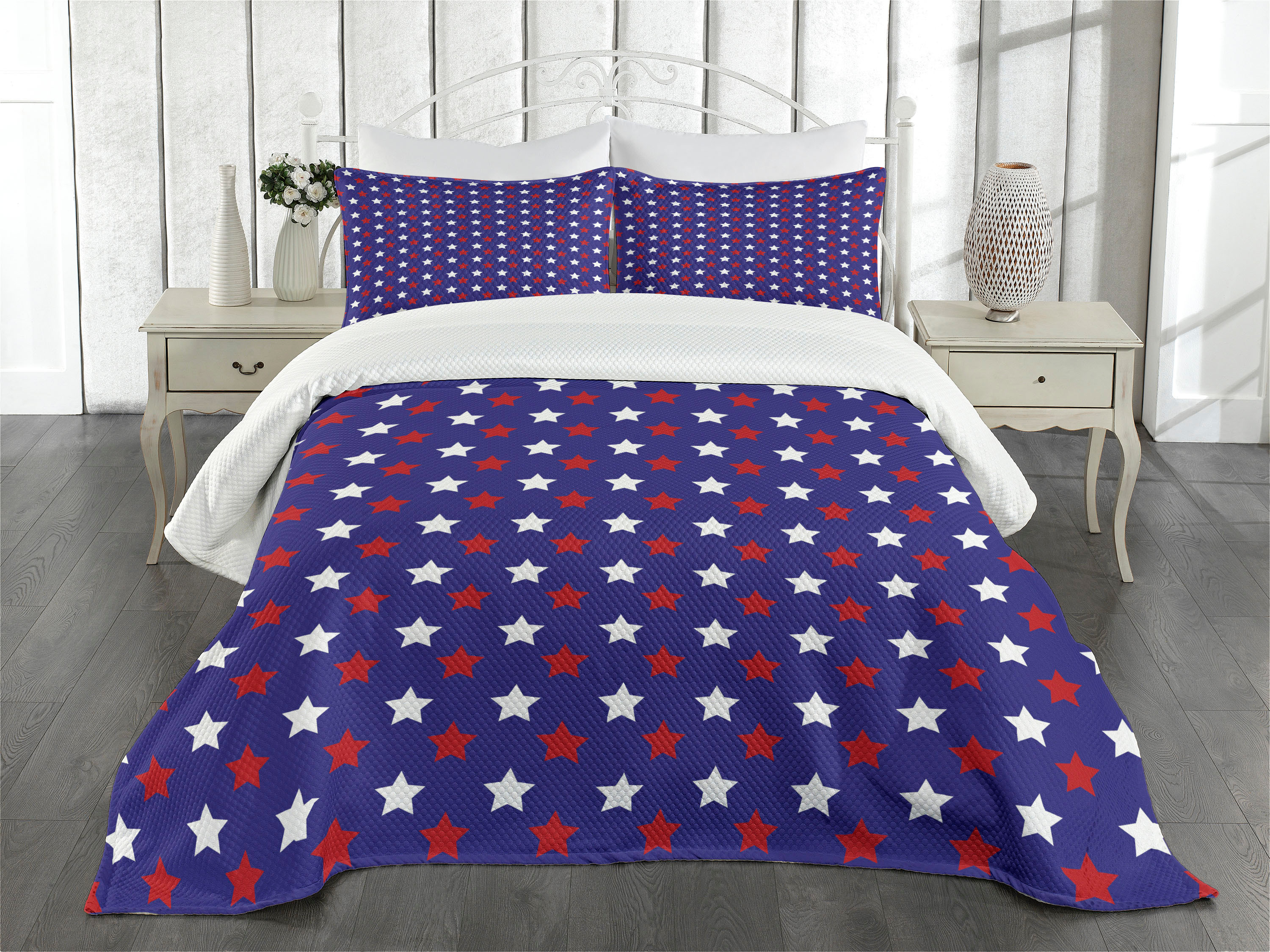 USA Bedspread Set Queen Size, United States of America Theme Federal