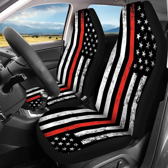 USA Black red line Car Seat Covers 2 Pcs Set Vehicle Front Seat Protector Auto Interior Accessories Protetors Car Mat Covers